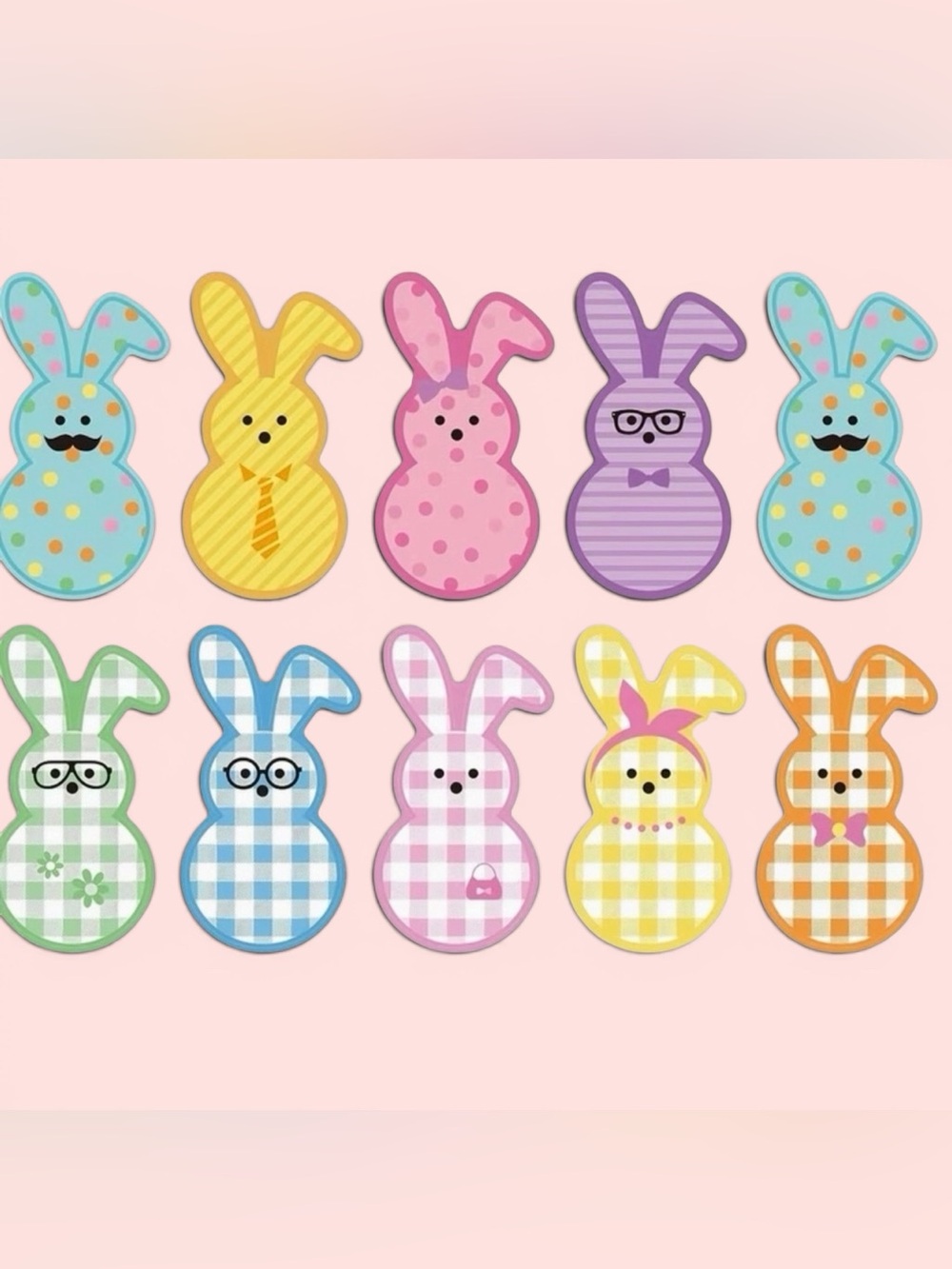 3/$10 Stickers 1.25” Bunny Rabbit (10 Designs) 100ct Labels Easter Peeps
